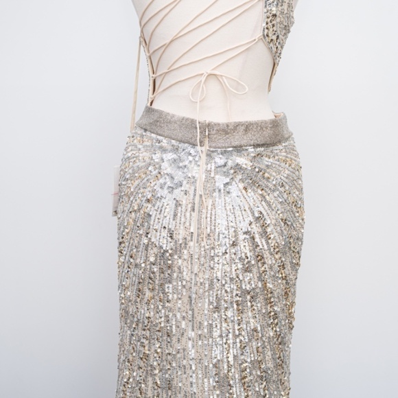 Mac Duggal. Sequined One Shoulder‎ Draped Lace Up Gown. - Picture 14 of 15